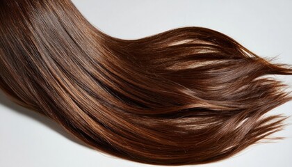 Fototapeta premium Flowing, shiny, auburn hair cascading down a white surface. The strands are smooth, long, and reflective, catching the light beautifully