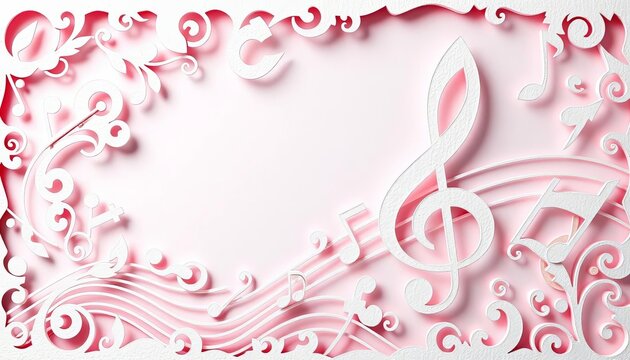 Intricate paper cut design of musical notes and treble clef, suitable for event promotion,  ticket,  symbol