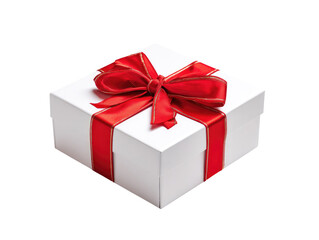 Obraz premium A square white gift box with a red ribbon and bow
