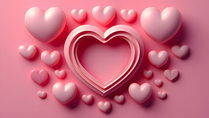 Romantic Pink 3D Hearts: Valentine's Day Background, Love Concept, Soft Pastel Colors, Minimalist Design,  Sweet and Tender Mood.
