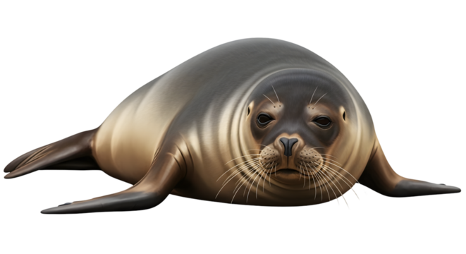 Sea mammal portrait featuring pinniped lounging in darkness and isolated  shot