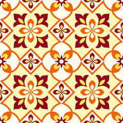 Vintage Thai Inspired Seamless Floral Geometric Pattern, Decorative Tile Background for Textile and Digital Paper