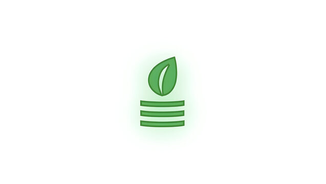 Ecology A green finance icon, coin stack with a leaf overlay, isolated on a white background, representing sustainable investment, eco banking (1)