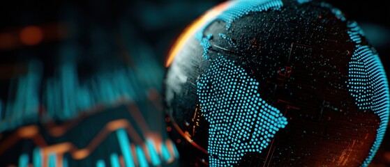 The globe surrounded by digital data visualizations and network designs.