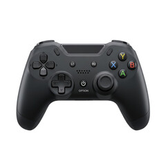 Black gamepad controller for gaming console on white background.
