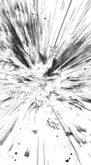 Abstract image of radiating black ink or paint explosion from a central point against a bright white background, emphasizing speed and impact
