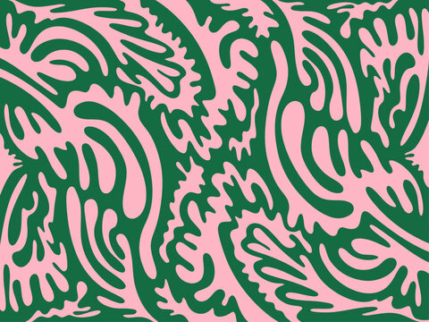 Abstract Pink and Green Waves Camouflage Pattern Wallpaper.