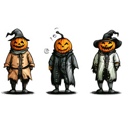 Pumpkin, pumpkin man, costume, Halloween festival, vector, transparent background, pumpkin, october, jack, celebration, scary, horror, evil, decoration, person, fun, pumpkin man sets, Various costumes