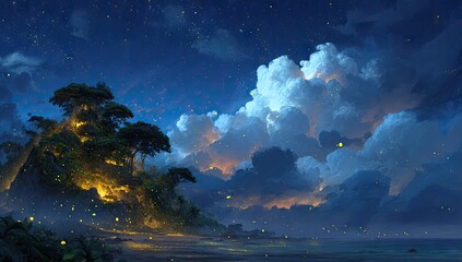 Naklejka premium Mystical island at twilight