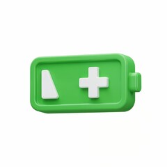 Obraz premium Energized Icon: A vibrant green battery icon signifies a state of full charge, representing power and readiness, with a modern 3D aesthetic.