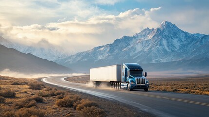 a winding road with towering mountains in the background, capturing the vastness of nature and the power of the journey, softly blurred background,