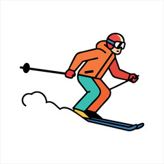 Obraz premium Illustration of skier in orange jacket skiing downhill isolated on white background