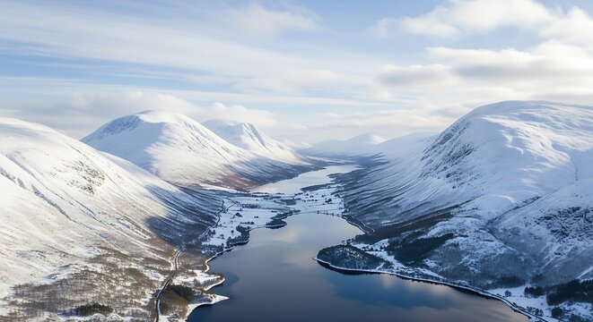 Snowy mountain lake aerial view. - Powered by Adobe