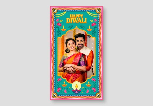 Happy Diwali Photo Frame Template for Indian Festival Greetings & Social Media Posts