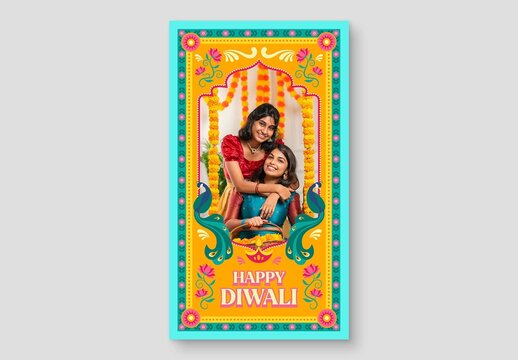 Happy Diwali Photo Frame Template for Indian Festival Greetings & Social Media Posts