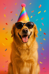Hund mit Partyhut und Sonnenbrille