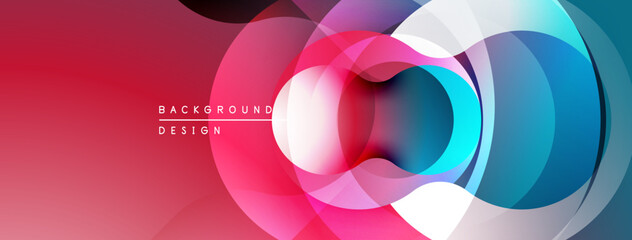 Abstract circles overlap, creating vibrant gradients. Pink, blue, white hues dominate composition. Modern design element.