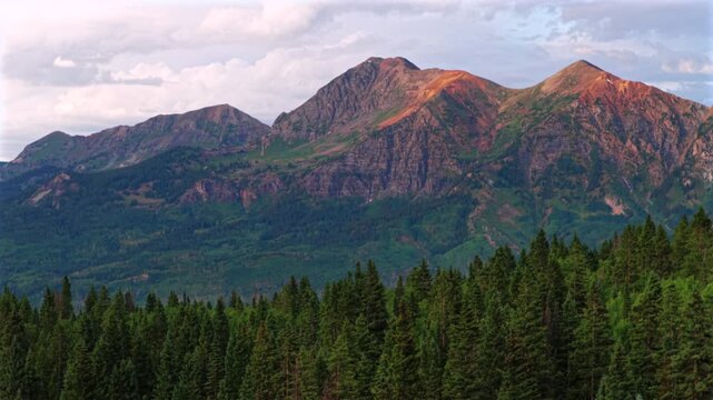 Lost Lake camping summer sunset Kebler Pass Crested Butte Paonia aerial drone Colorado Ruby Peak Rocky Mountains landscape view Irwin Lake Ohio Pass Aspen Trees Forest Sawatch Range forward pan up