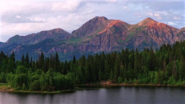 Lost Lake camping summer sunset Kebler Pass Crested Butte Paonia aerial drone Colorado Ruby Peak Rocky Mountains landscape view Irwin Lake Ohio Pass dense Aspen Trees Forest Sawatch Range upwards
