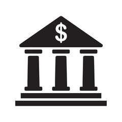 Bank Building Icon with Dollar Sign, Financial Institution Vector Symbol
