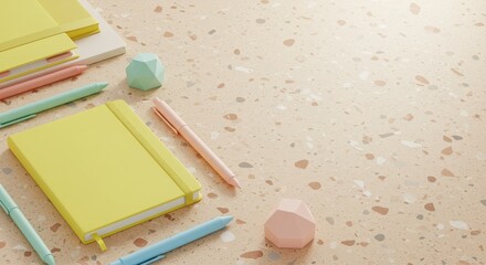 Colorful Stationery and Geometric Objects on Terrazzo Surface