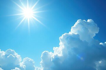 Radiant white clouds against a vivid blue sky, dazzling light , bright, space