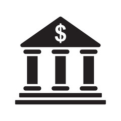 Bank Building Icon with Dollar Sign, Financial Institution Vector Symbol
