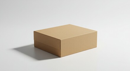 Fototapeta premium Simple Brown Box on White Surface with Soft Shadow