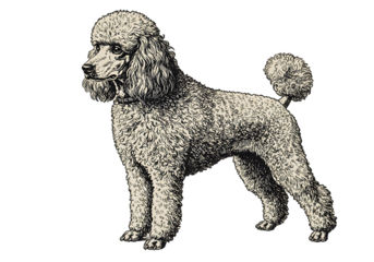 Isolated Silhouette Of A Detailed Poodle Dog In Black And White Vector Illustration