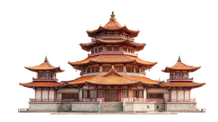 Obraz premium Grand Photorealistic Buddhist Temple Pagoda with Traditional Red Roofs