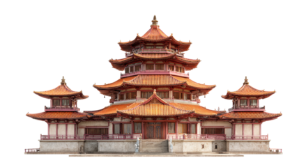 Grand Photorealistic Buddhist Temple Pagoda with Traditional Red Roofs