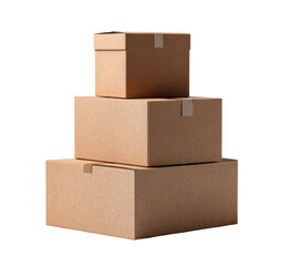 Obraz premium Three stacked cardboard boxes, light beige color, showing the top and side views of each box, various sizes, with a simple design