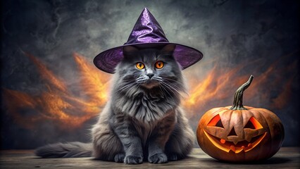 Spooky halloween night with jackolanterns and bats under the moon