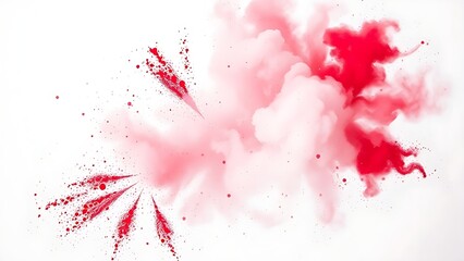Dramatic burst of red powder against a white backdrop, capturing energy and celebration in motion.