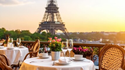 Parisian cafe, sunset view