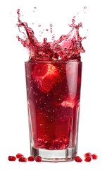 Pomegranate juice splashing from tall glass