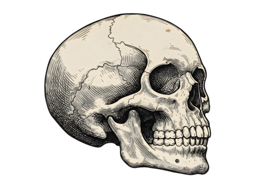 Isolated Skull Illustration On Transparent Background In Vintage Style
