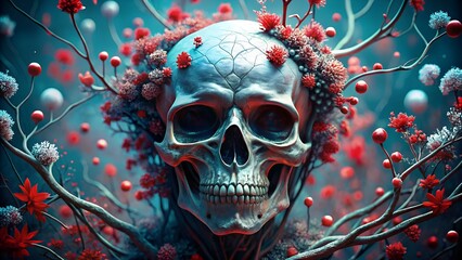 Haunted mansion on a hill under a full moon with bats flying