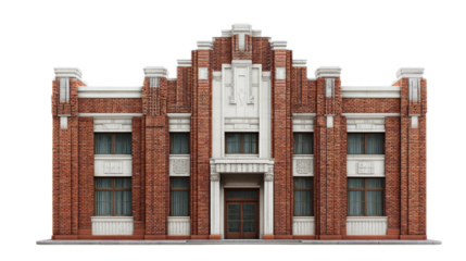 Elegant Art Deco Brick Building Facade on Black Background