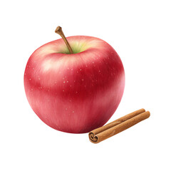 Red Apple with Cinnamon: A succulent red apple, accompanied by two fragrant cinnamon sticks, invites you to savor its fresh, fruity flavor in a visually appealing arrangement.