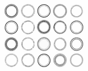 Collection of hand drawn circular decorative borders and frames