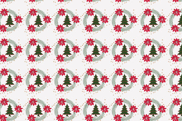 Traditional tartan background and winter florals  poinsettia, holly, plaid checks, poinsettias, mistletoe Nature inspired Christmas patterns perfect for holiday wrapping paper and fabric design