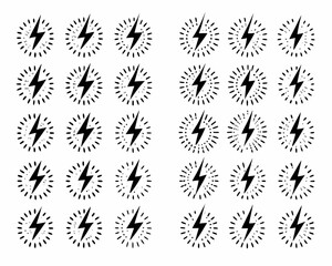 Pattern of hand drawn black lightning bolt icons on white background