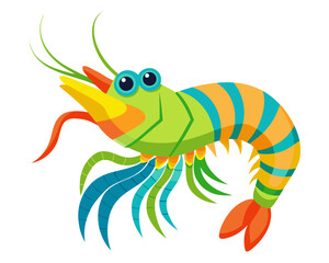 Colorful cartoon shrimp illustration on white background