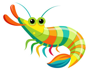 Cute colorful cartoon shrimp character with big eyes