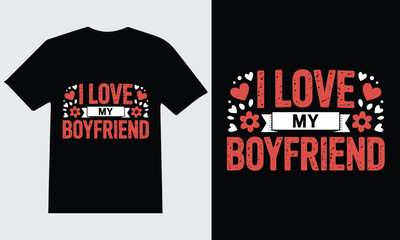 Fototapeta premium I Love My Boyfriend Text Design hearts flowers