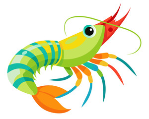 Colorful cartoon shrimp illustration on white background