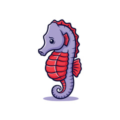 Fototapeta premium Adorable Cartoon Seahorse with Purple and Red Body.