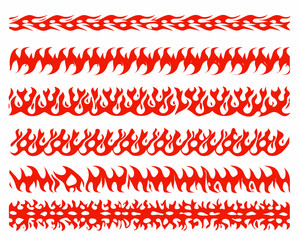 Collection of six decorative red flame borders and patterns