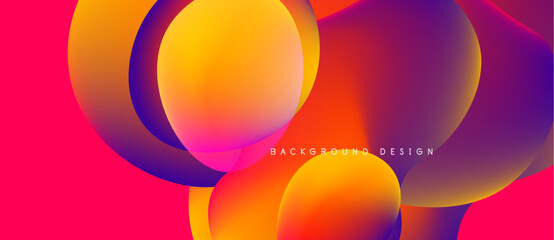 Abstract vibrant circles overlap, creating fluid gradients. Pink, orange, purple hues dominate design. Modern, dynamic composition.